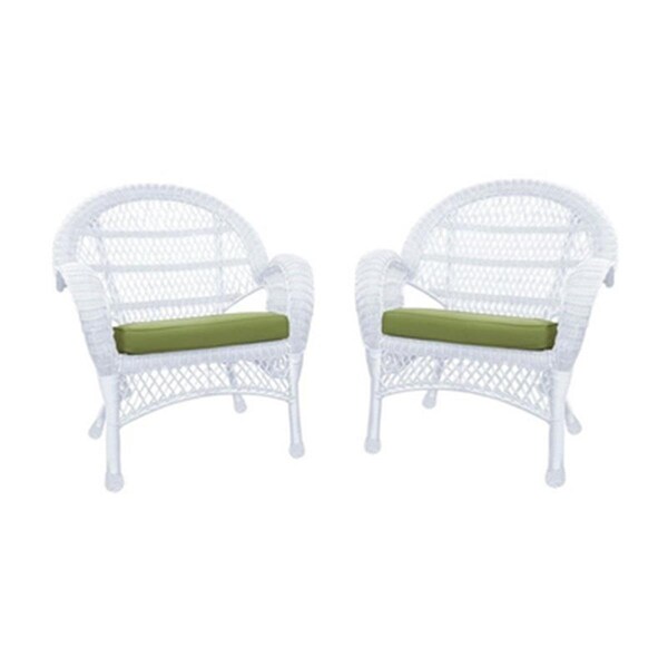Jeco W00209-C-4-FS029-CS White Wicker Chair with Green Cushion, 4PK W00209-C_4-FS029-CS - main